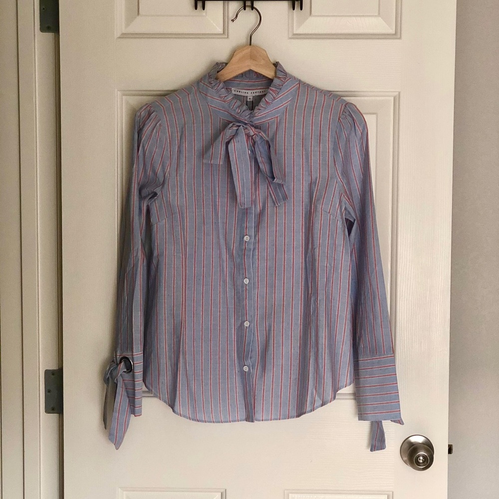 English Factory Ruffle Striped Button-Down Shirt - Picture 3 of 6